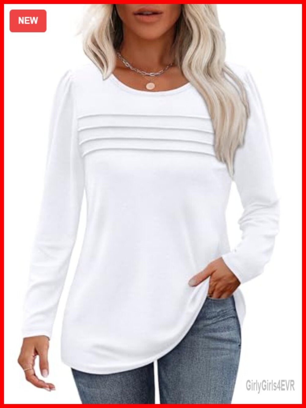 Long Sleeve Pleated Tunic Top Flowy Blouse for Leggings